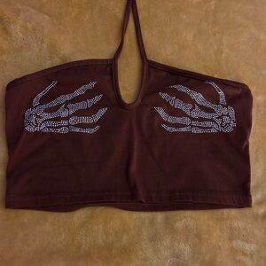 SHEIN Brown Crop Top with Skeleton Design